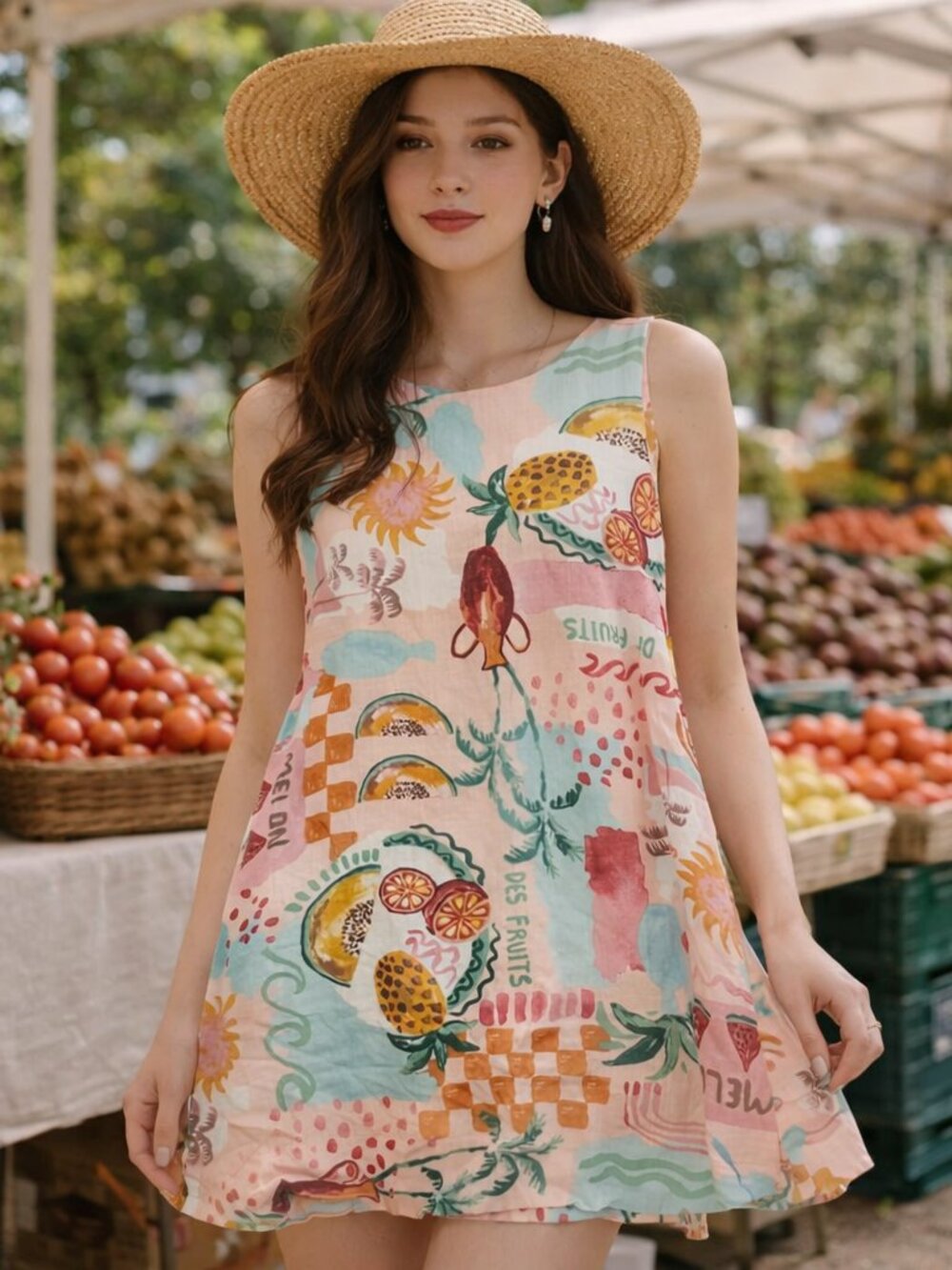 Anthropologie Paper Heart Medium Linen Blend Tropic Sleeveless Mini Dress/ Tunic